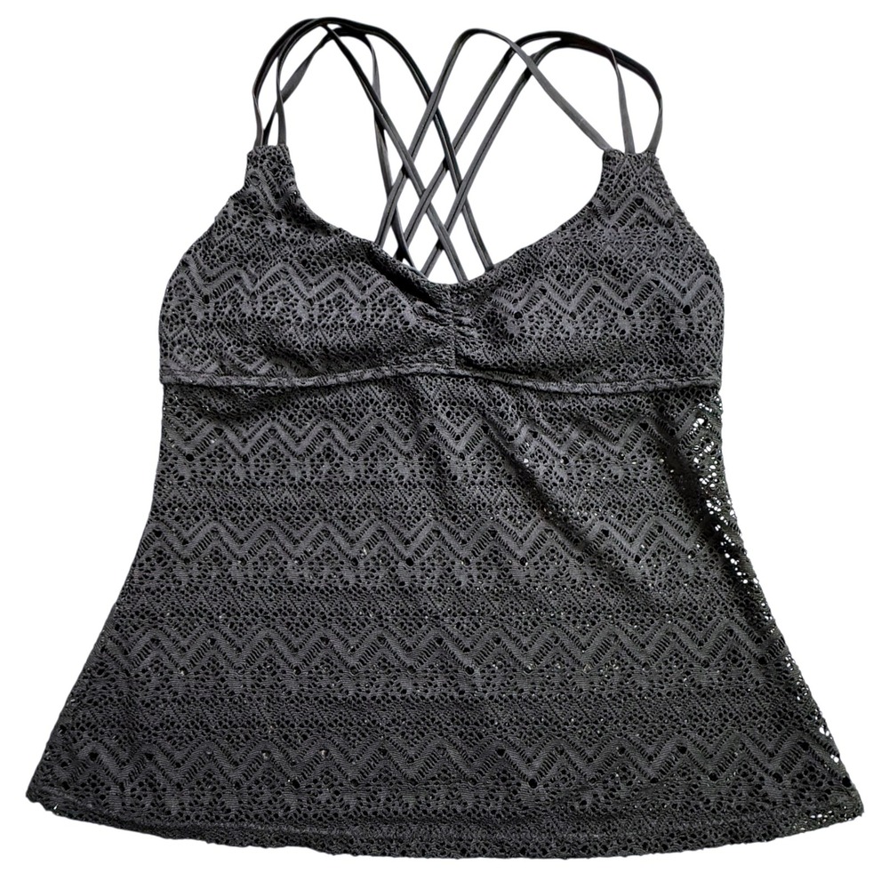 Joe Boxer Womens Black Crochet Lace Chevron Tankini Swim Top XL Strappy Back